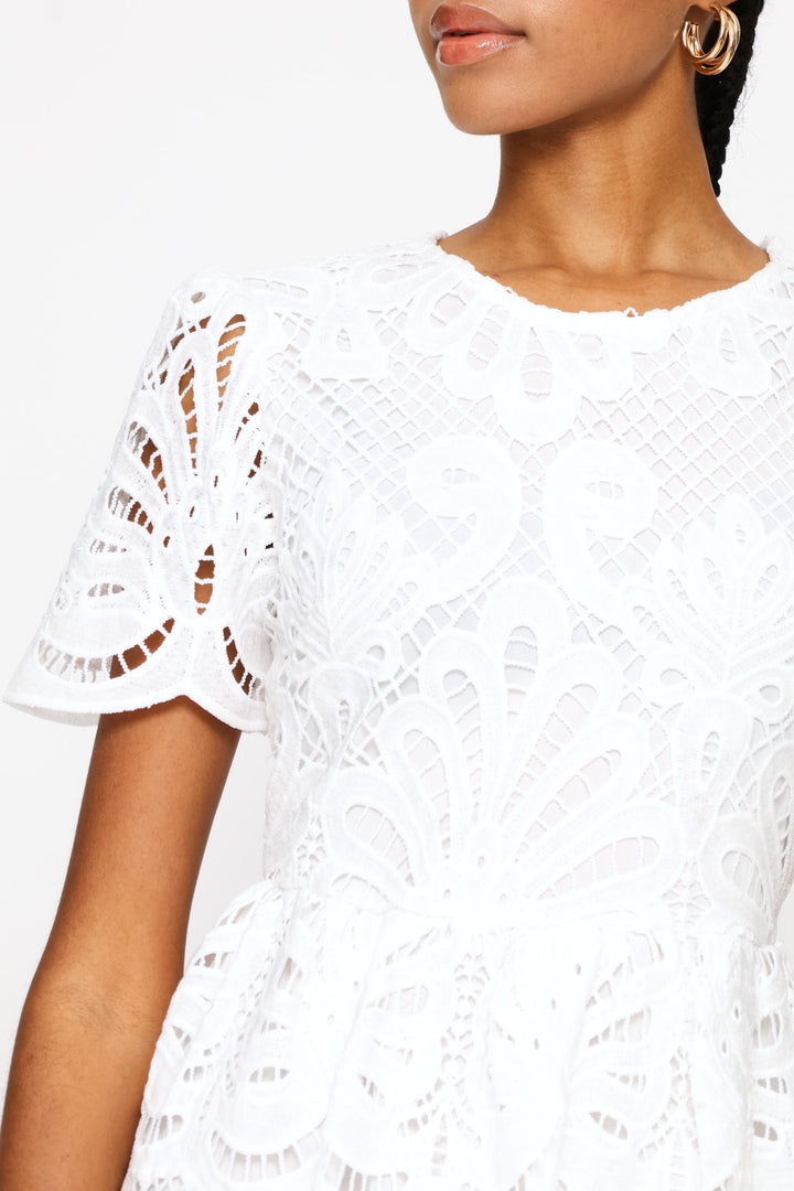 Lace Sleeve & Hem Maxi Dress - White
