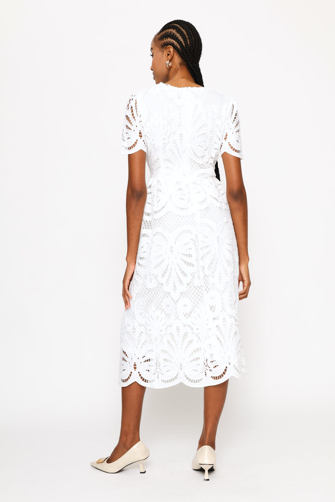 Lace Sleeve & Hem Maxi Dress - White
