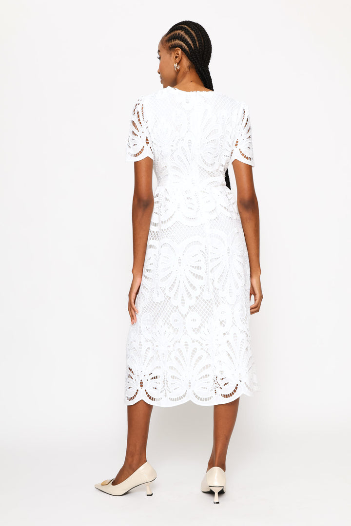 Lace Sleeve & Hem Maxi Dress - White