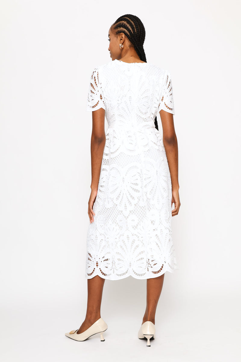Lace Sleeve & Hem Maxi Dress - White