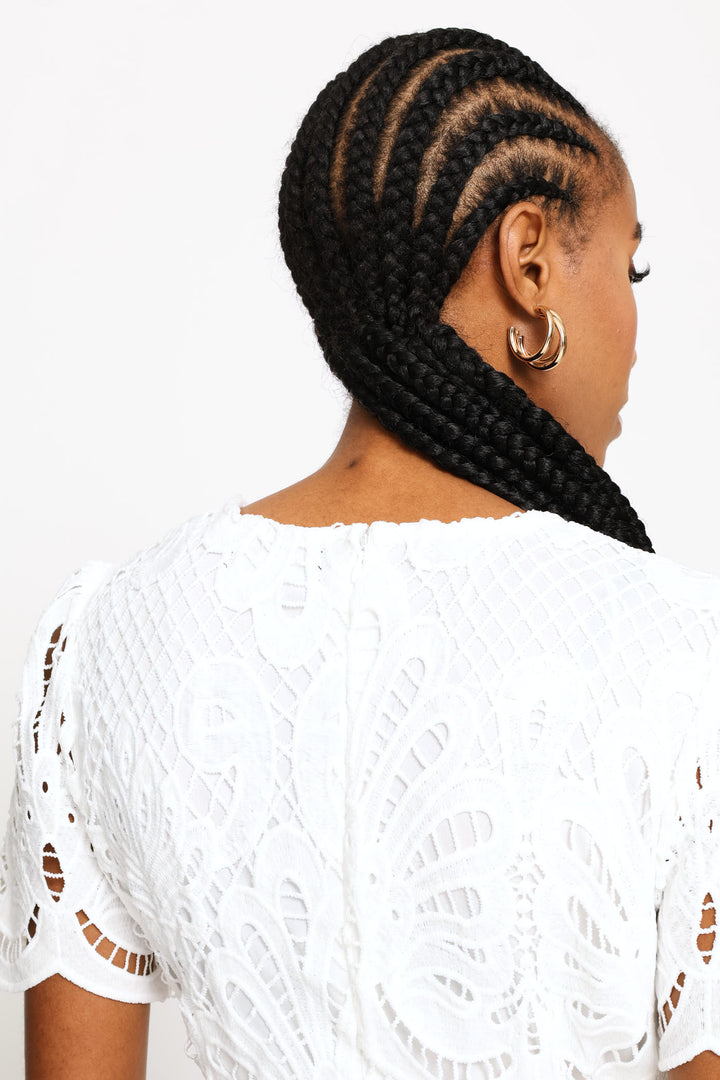 Lace Sleeve & Hem Maxi Dress - White