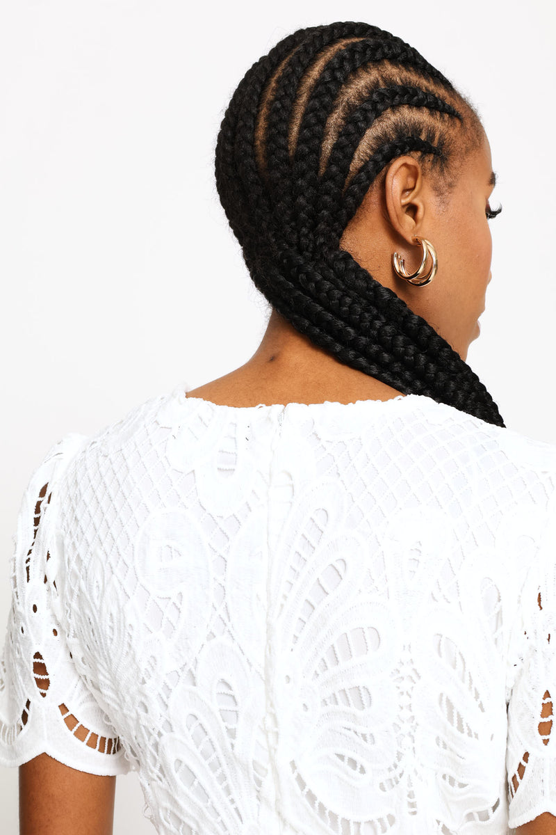 Lace Sleeve & Hem Maxi Dress - White