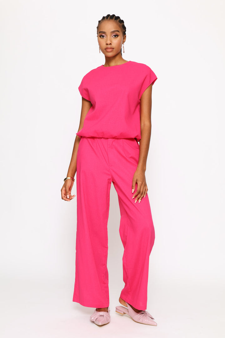 Bubble Hem Blouse - Bright Pink