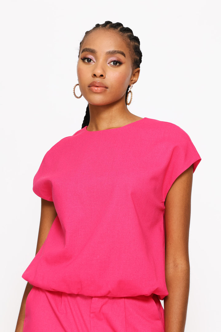 Bubble Hem Blouse - Bright Pink
