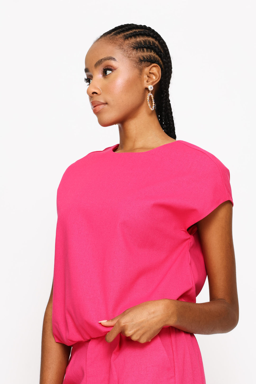 Bubble Hem Blouse - Bright Pink
