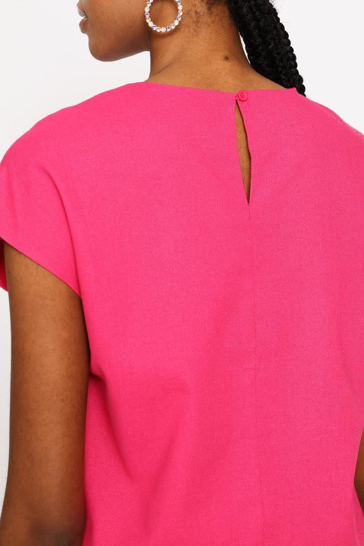 Bubble Hem Blouse - Bright Pink