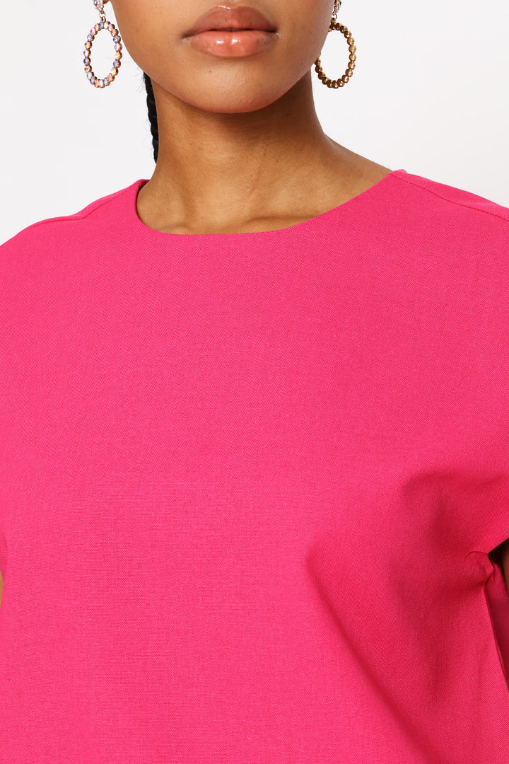 Bubble Hem Blouse - Bright Pink