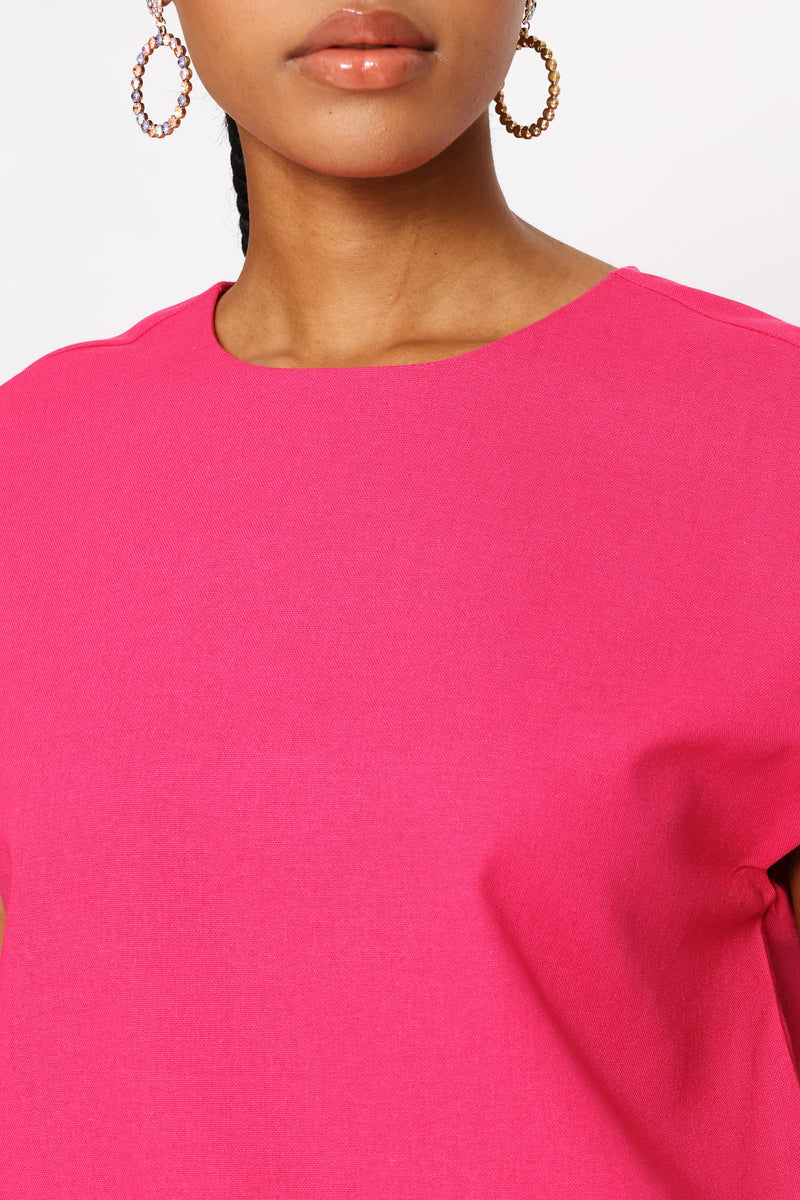 Bubble Hem Blouse - Bright Pink