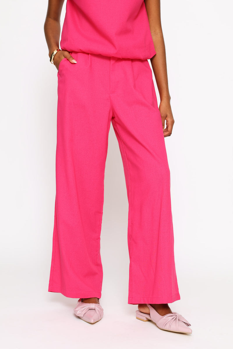 Extended Tab Tailored Wide Leg Trouser - Bright Pink