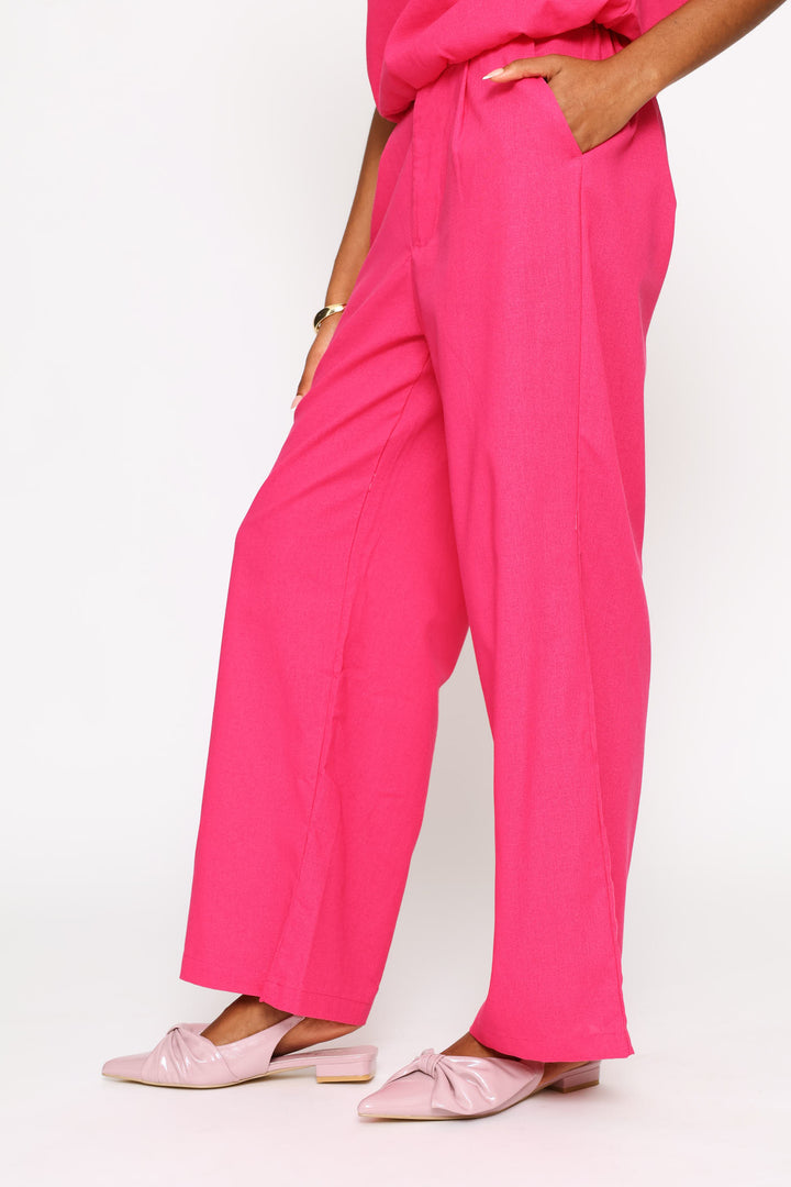 Extended Tab Tailored Wide Leg Trouser - Bright Pink