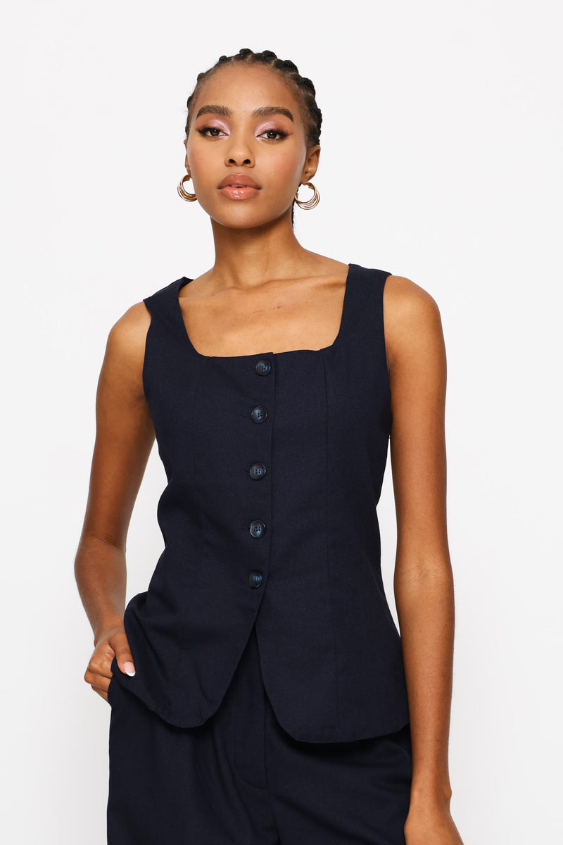 Square Neck Waistcoat - Dark Navy