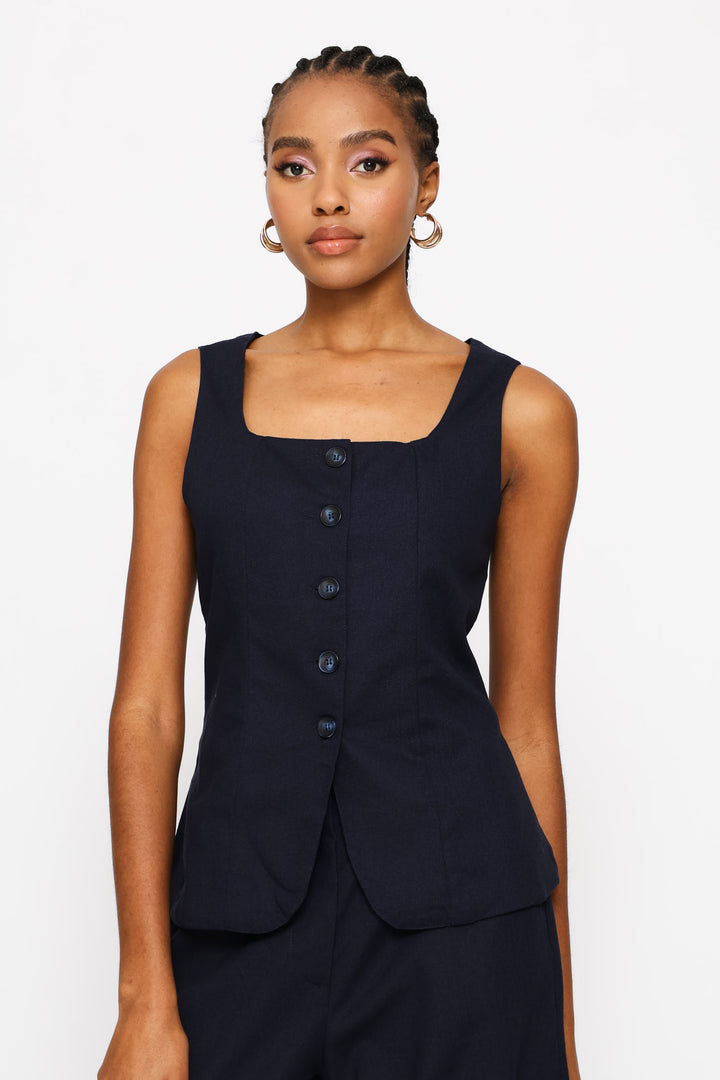 Square Neck Waistcoat - Dark Navy