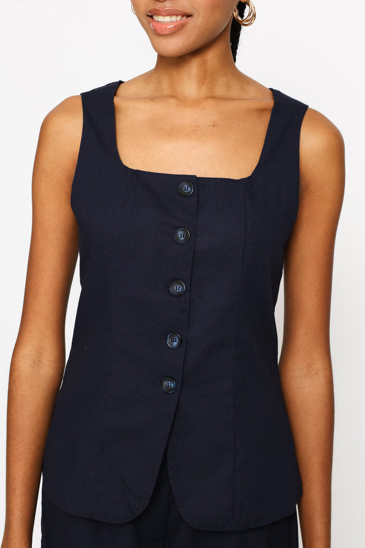 Square Neck Waistcoat - Dark Navy