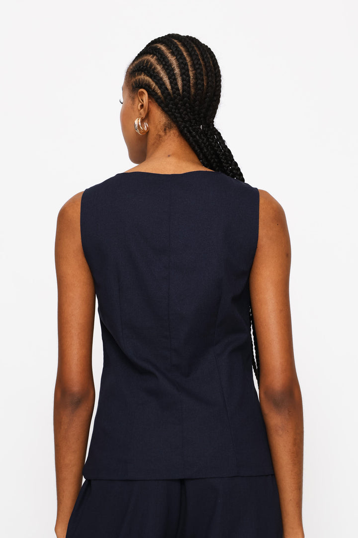 Square Neck Waistcoat - Dark Navy