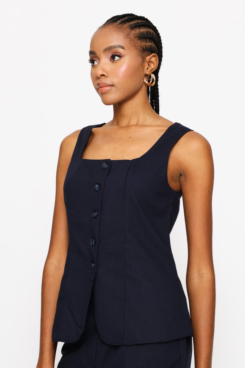 Square Neck Waistcoat - Dark Navy