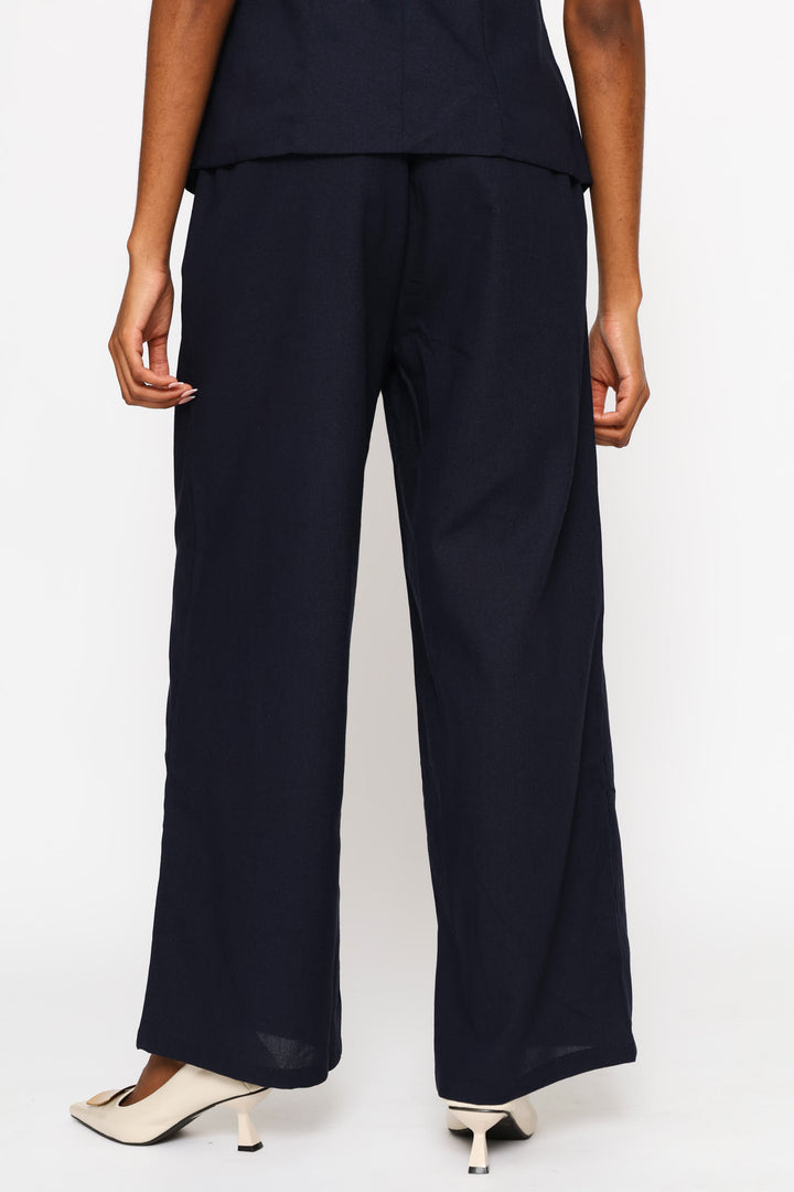 Pleated Wide Leg Trouser - Dark Navy