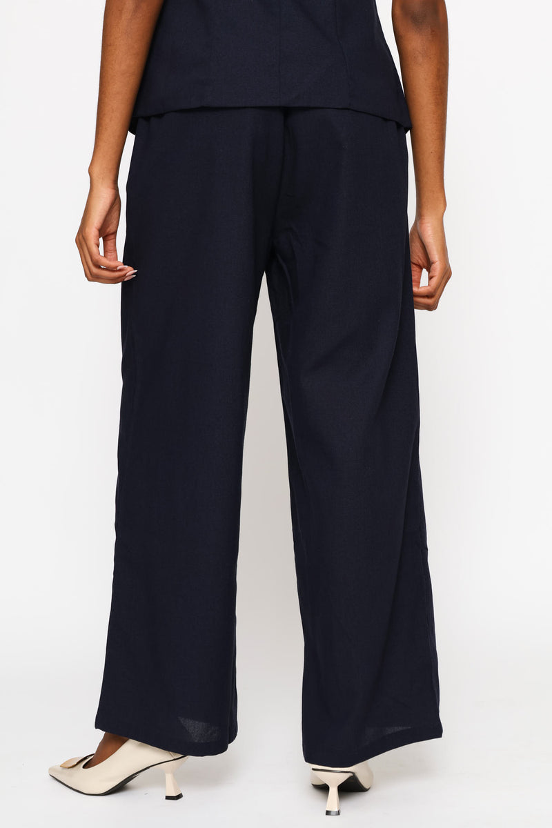 Pleated Wide Leg Trouser - Dark Navy