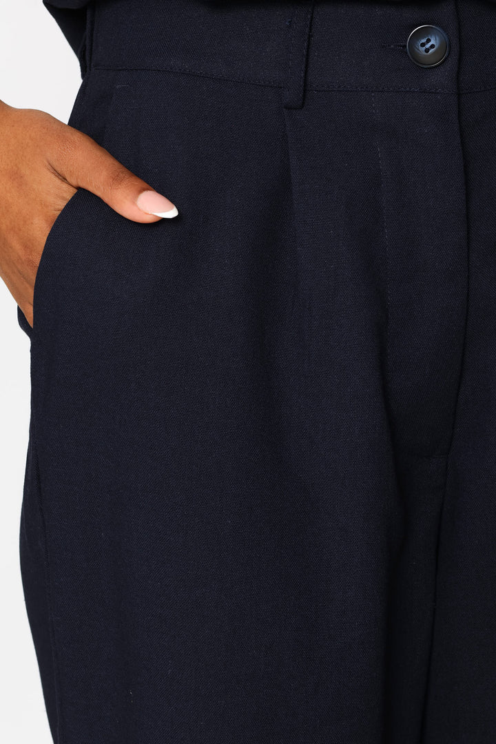 Pleated Wide Leg Trouser - Dark Navy