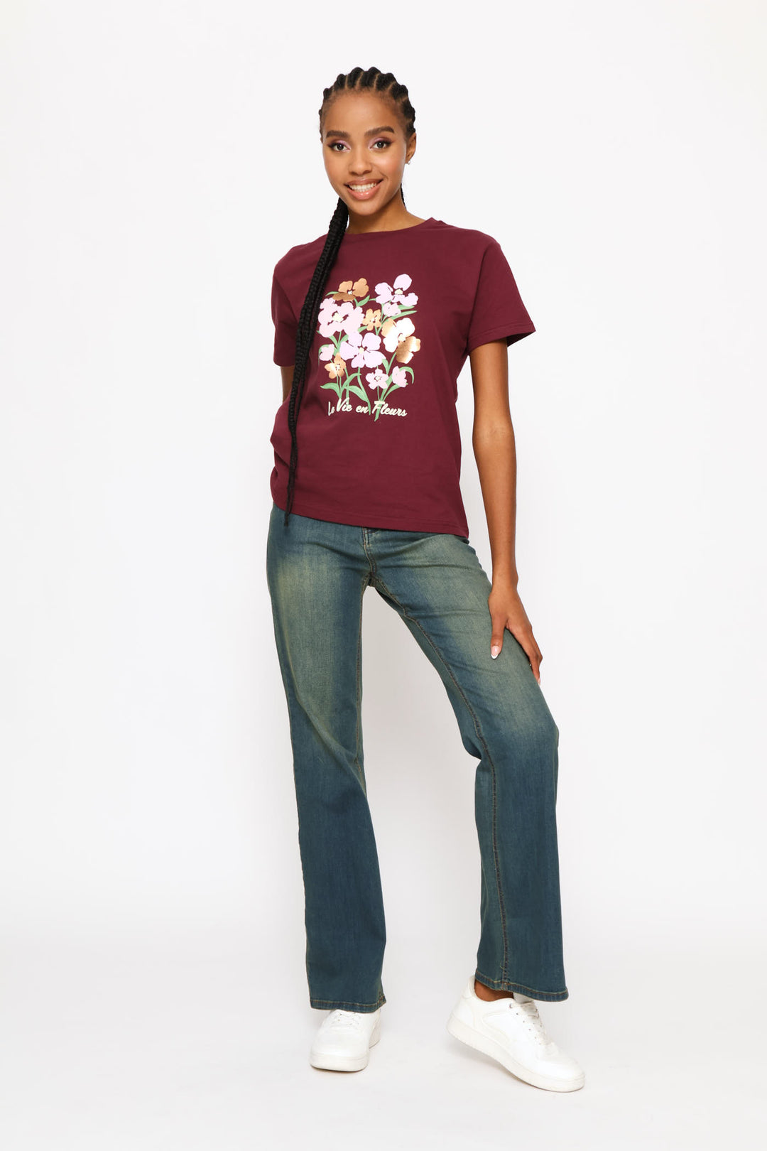 Large Blooms Tee - Plum