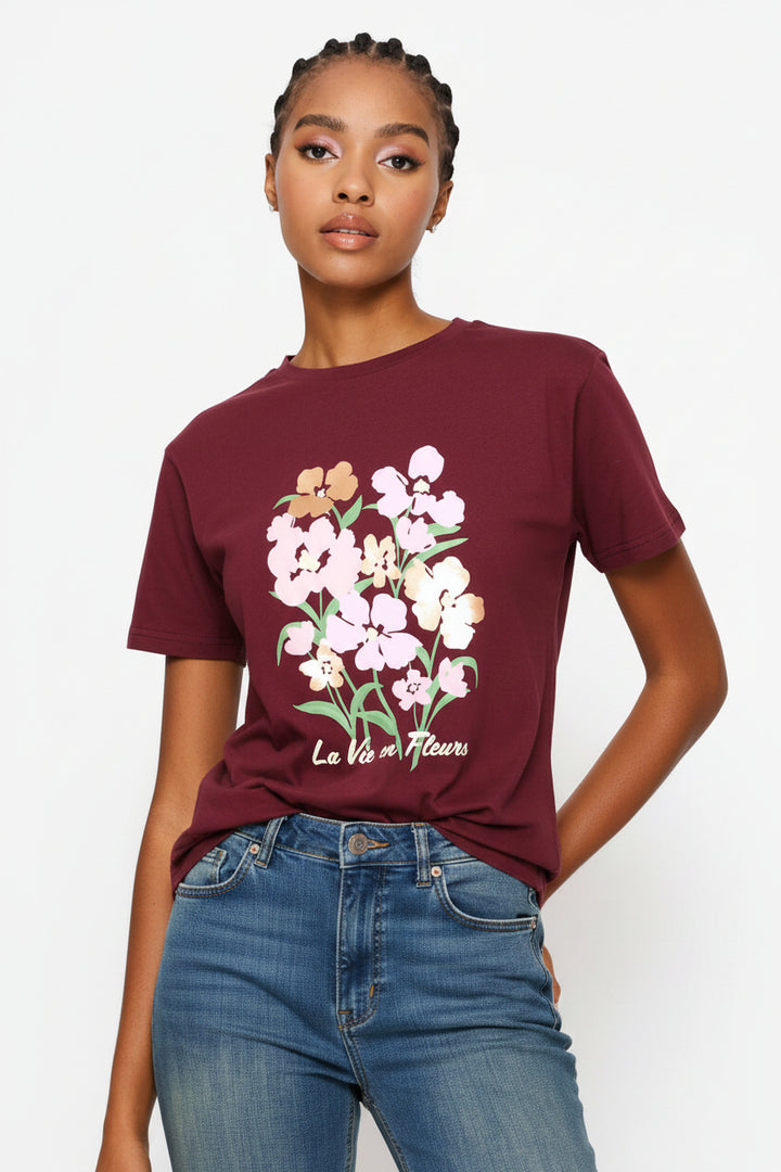 Large Blooms Tee - Plum