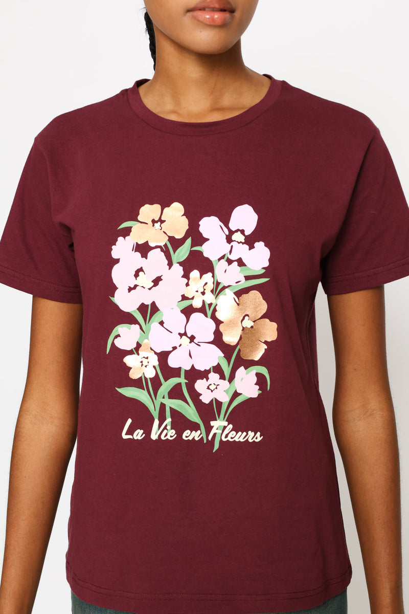 Large Blooms Tee - Plum