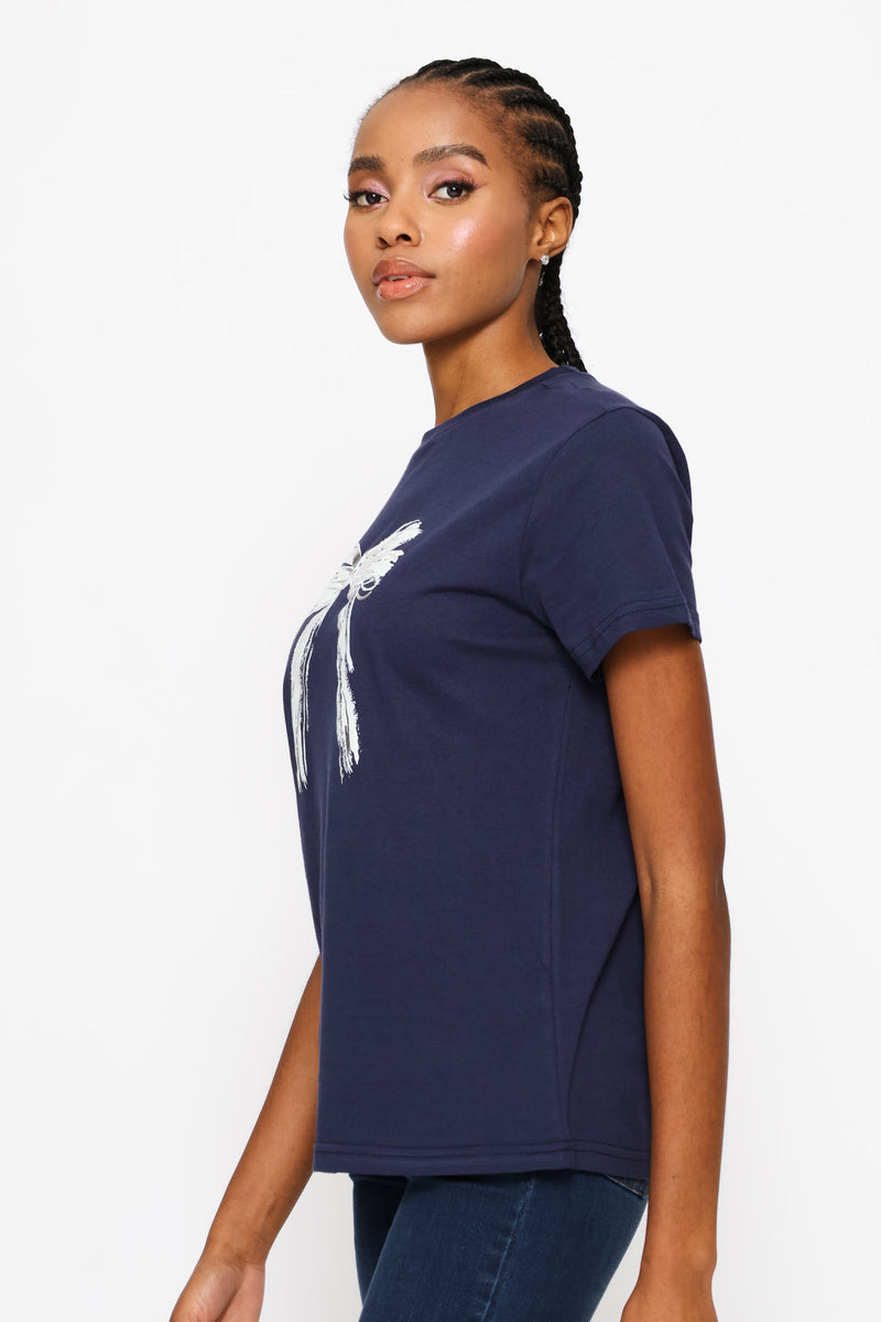 Paint Brush Bow Tee - French Navy
