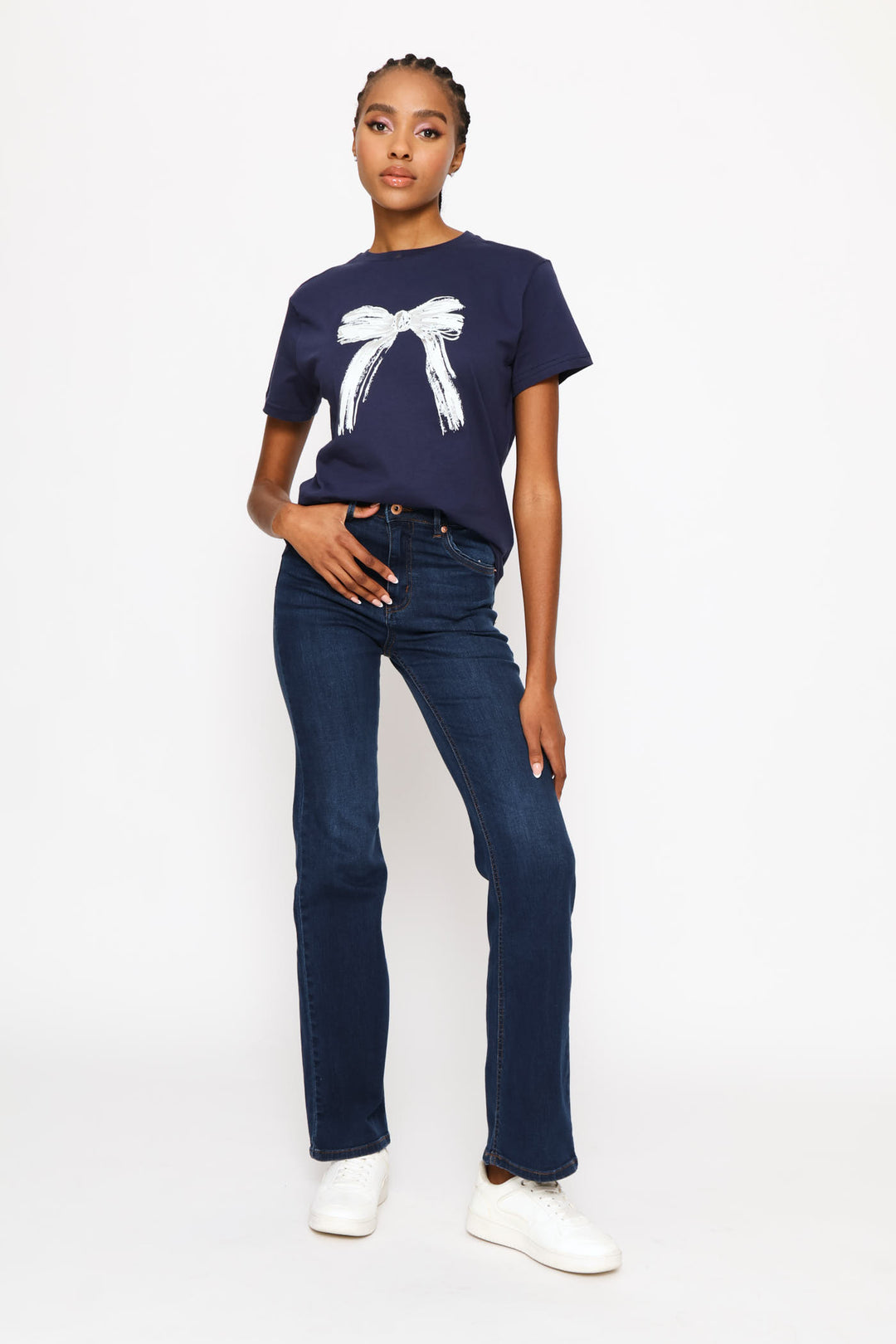 Paint Brush Bow Tee - French Navy