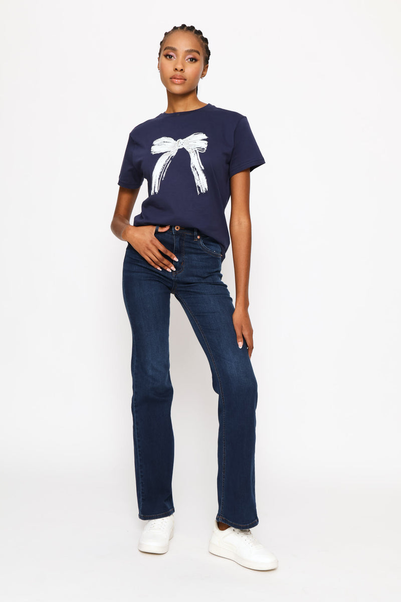 Paint Brush Bow Tee - French Navy