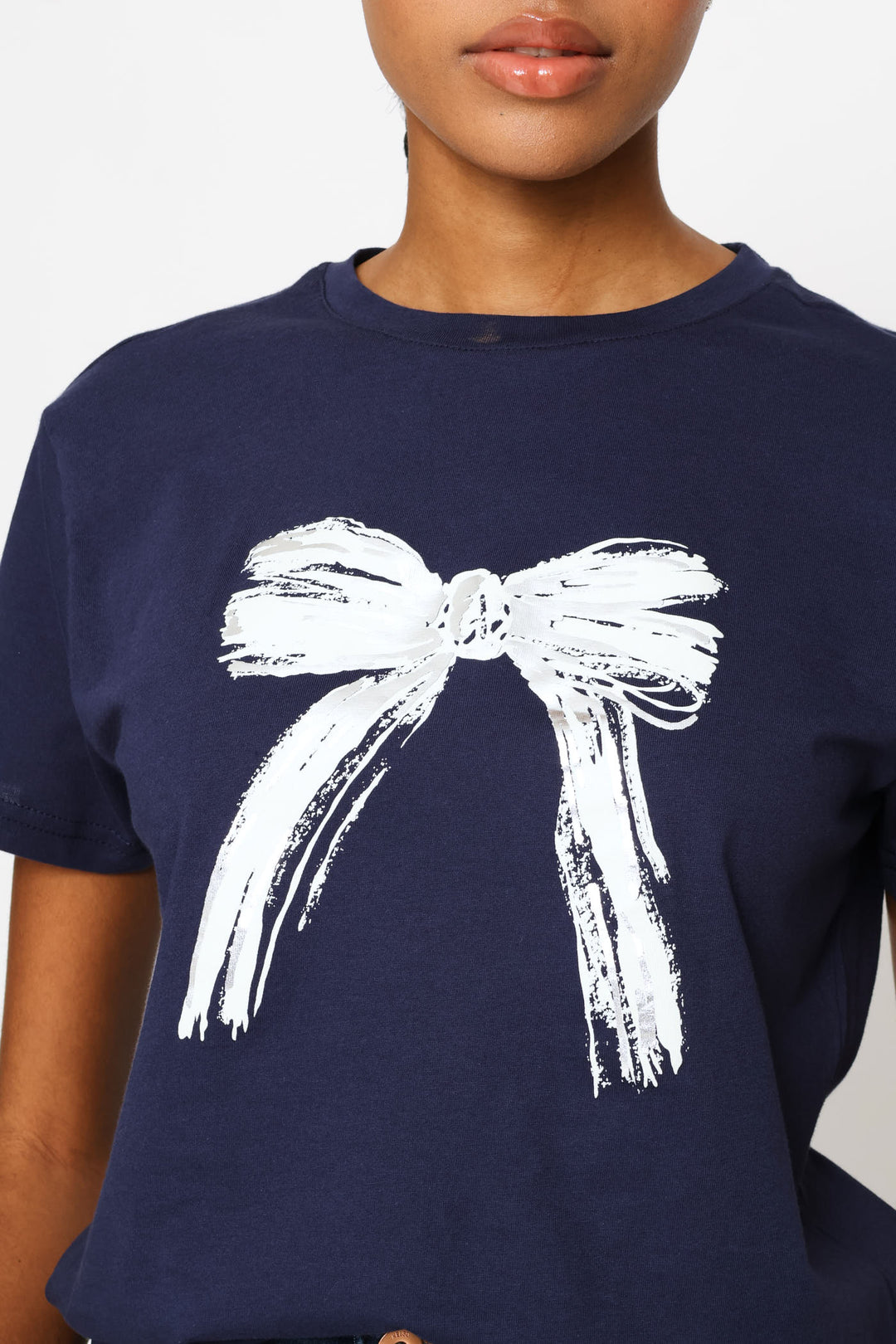 Paint Brush Bow Tee - French Navy
