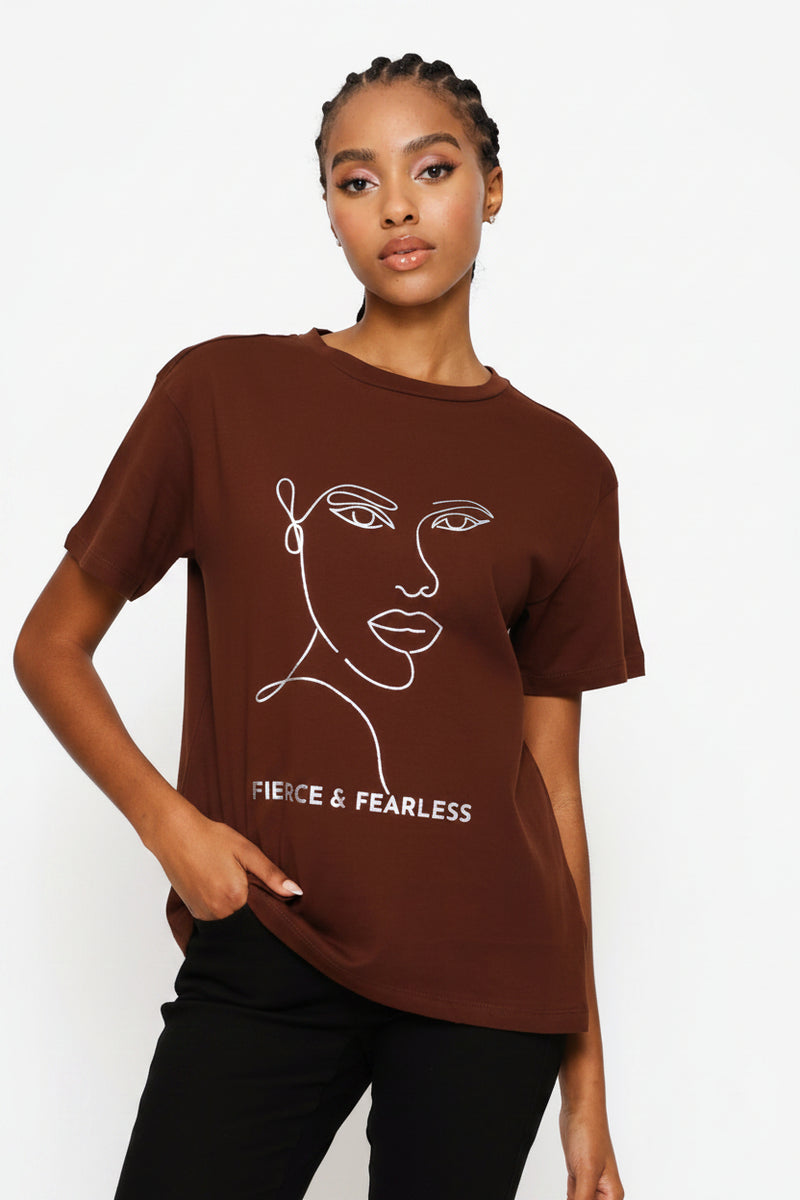 Line Face Femme & Fearless Tee - Dark Chocolate