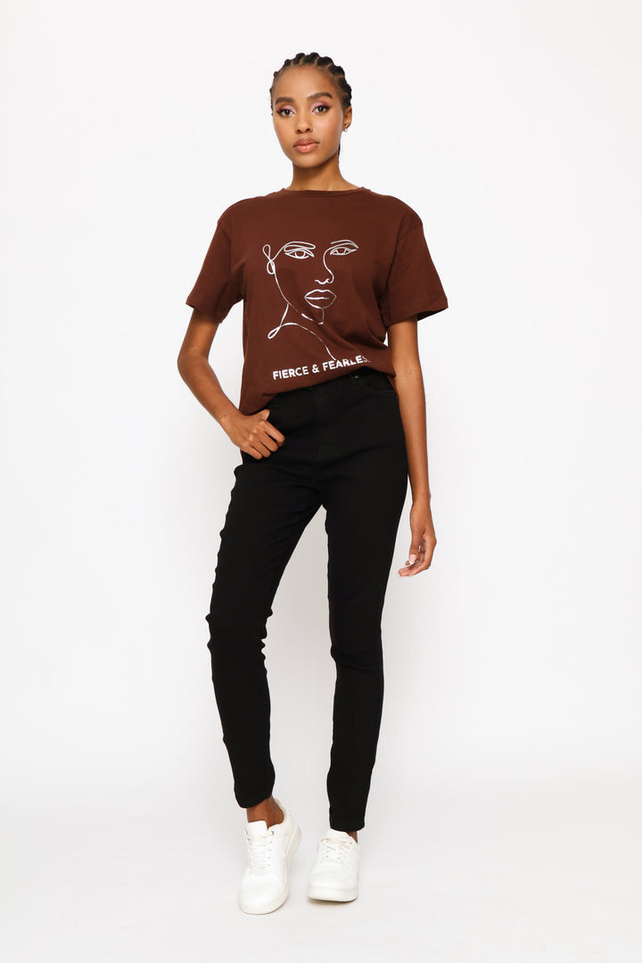 Line Face Femme & Fearless Tee - Dark Chocolate
