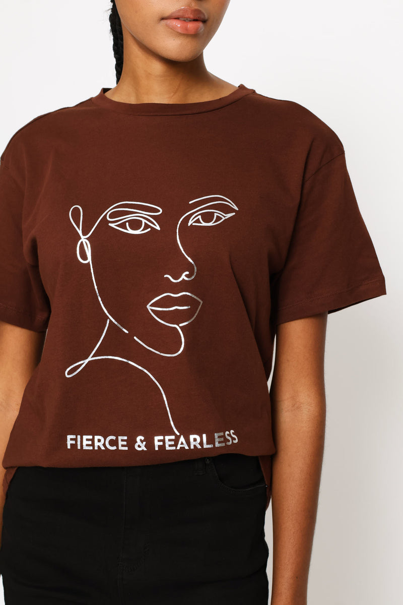 Line Face Femme & Fearless Tee - Dark Chocolate
