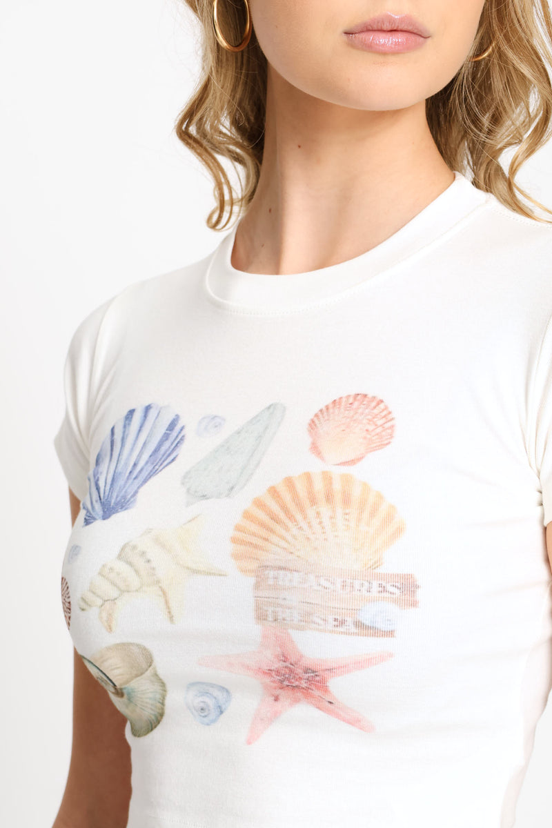 Short Sleeve Round Neck Knit Top - White