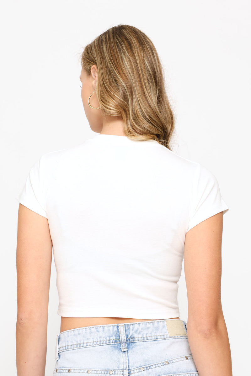 Short Sleeve Round Neck Knit Top - White