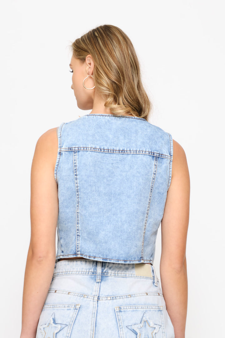 Sleeveless Denim Vest - Blue