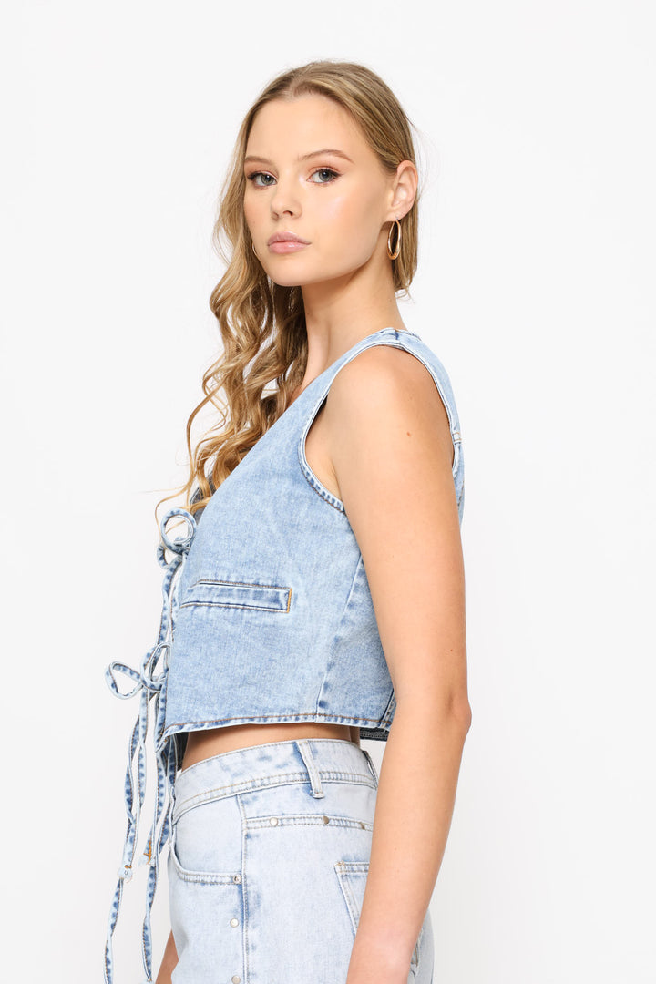 Sleeveless Denim Vest - Blue