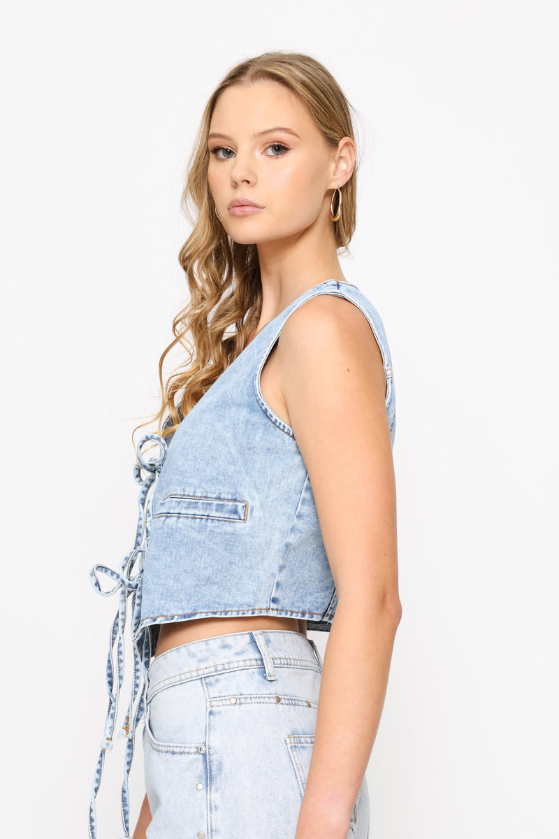 Sleeveless Denim Vest - Blue