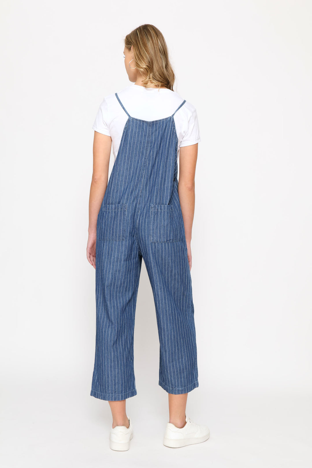 Pin Stripe Wash Pocket Jumpsuit - Mid Blue