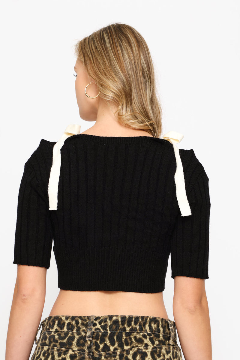 Ribbon Detail Top - Black