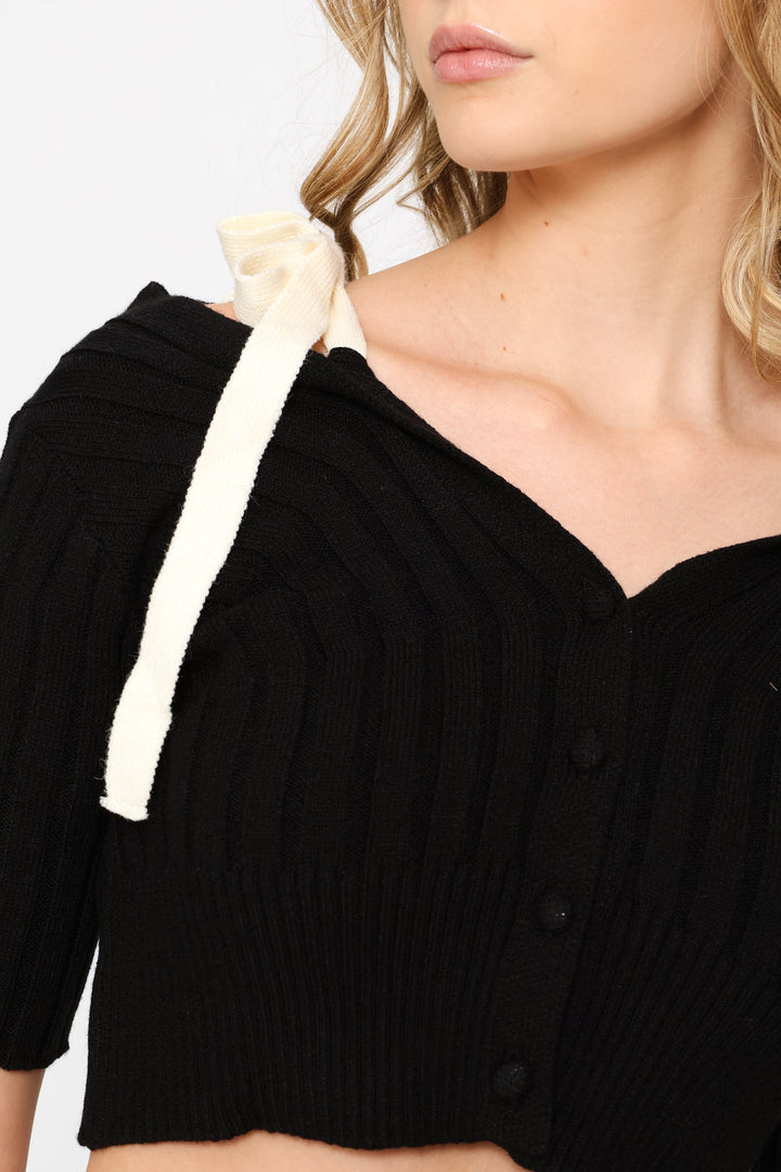 Ribbon Detail Top - Black