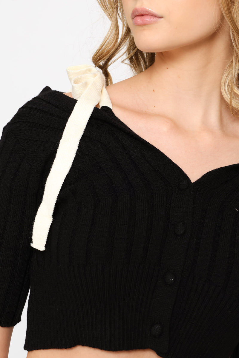 Ribbon Detail Top - Black