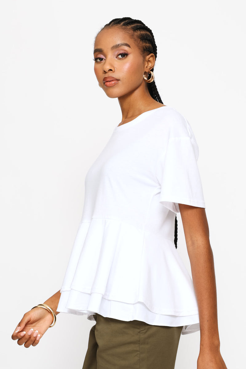 Combo Double Peplum Top - White