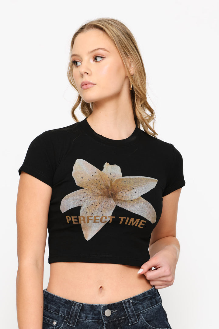 Graphic Crop T-Shirt - Black