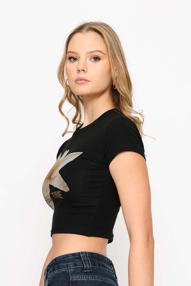 Graphic Crop T-Shirt - Black