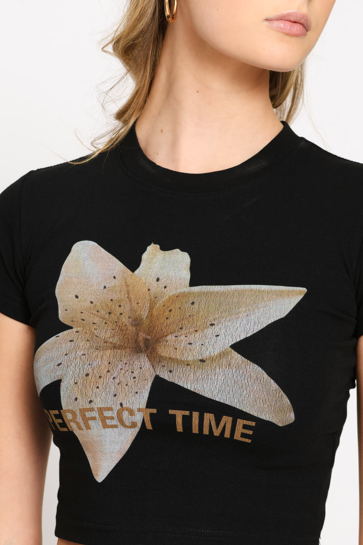 Graphic Crop T-Shirt - Black