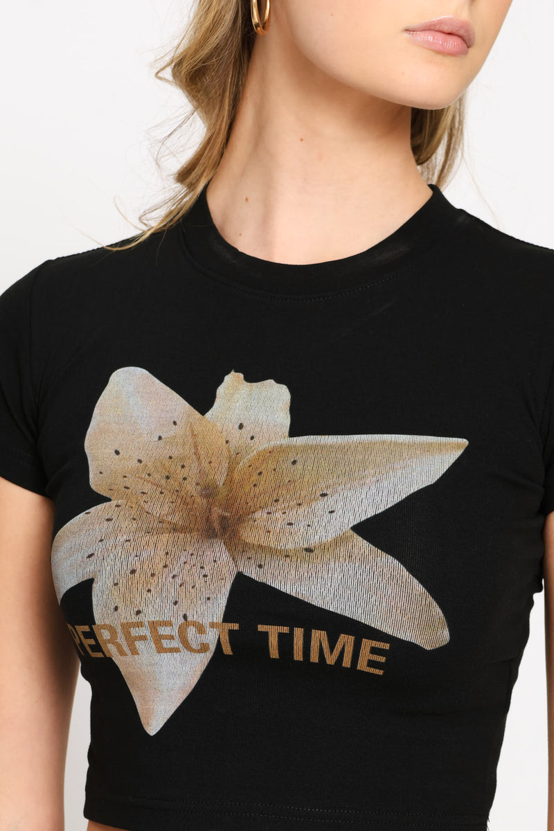 Graphic Crop T-Shirt - Black