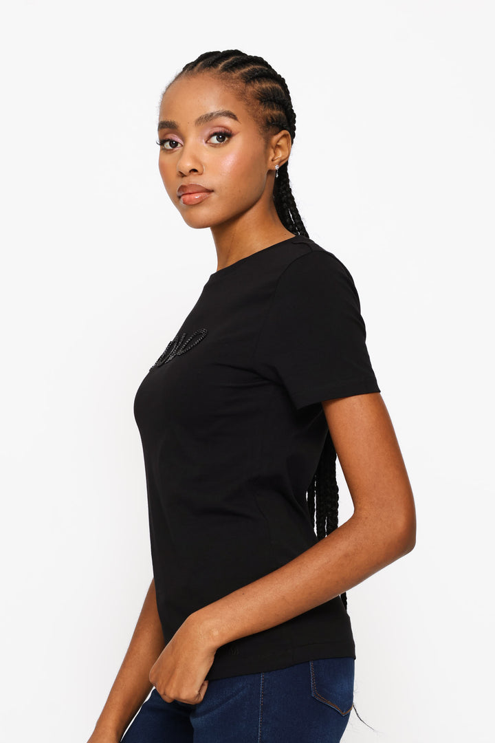 Lily Beaded T-Shirt - Black