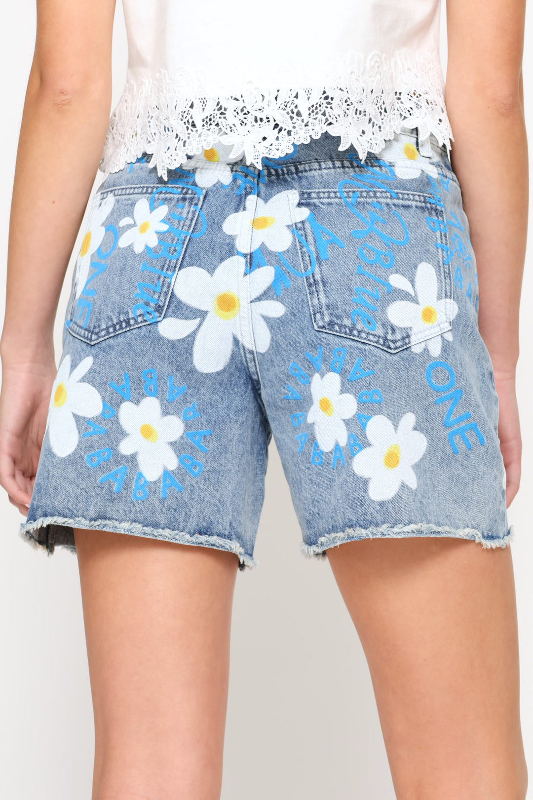 Flower Denim Short - Blue