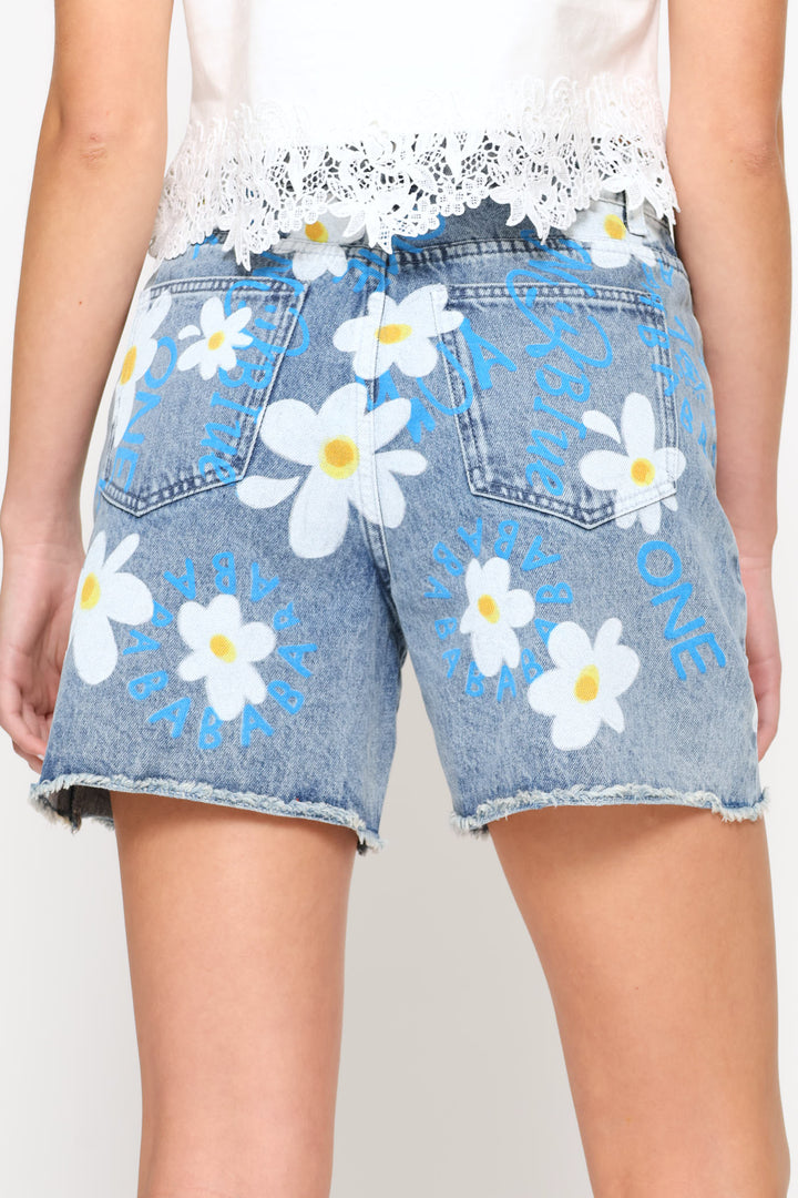 Flower Denim Short - Blue