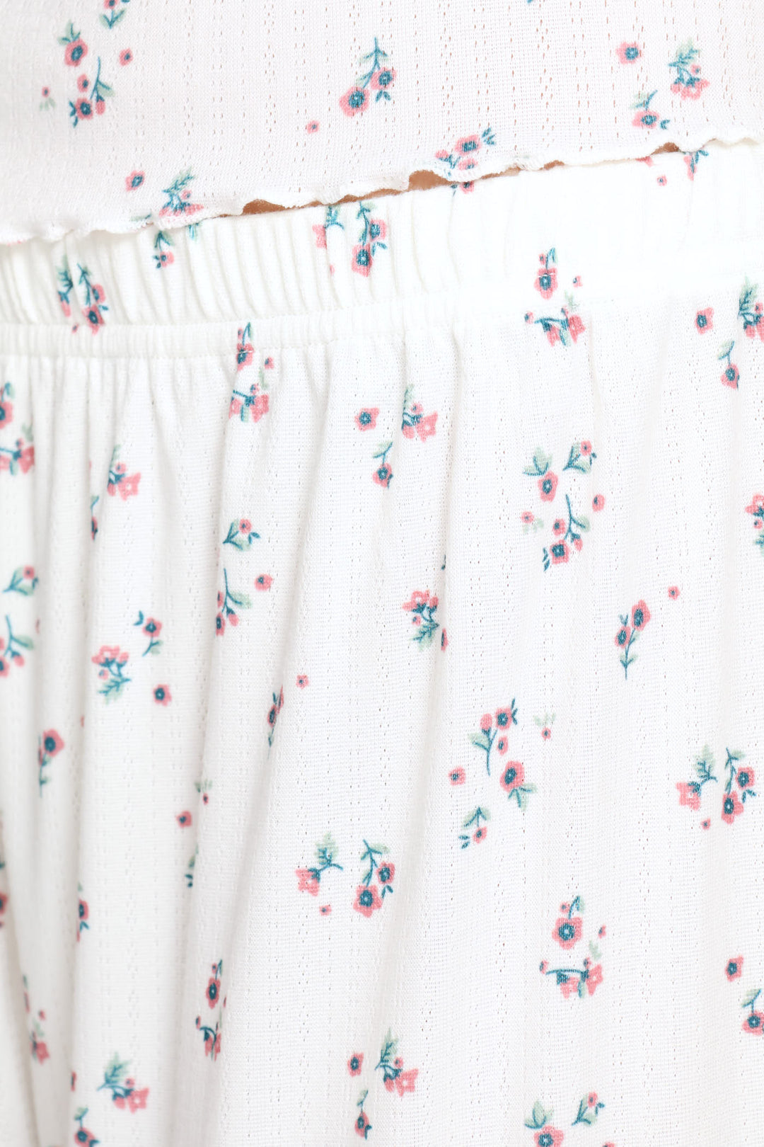 Brushed Pointelle Ditsy Sleep Pant - White